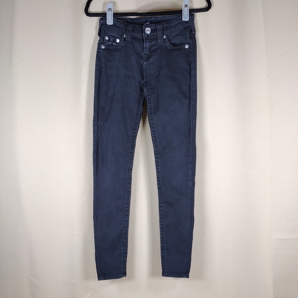 True Religion Women's Halle Mid Rise Super Skinny Stretch Casual Black Jeans